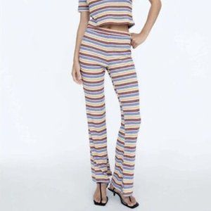 Zara ribbed striped flare pants S